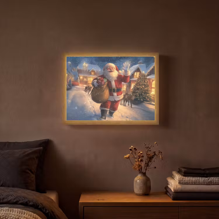 Kerstman - Dorp - Hert - Donker Light Box met batterij (Wandlamp) middel -sfeer4