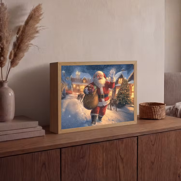 Kerstman - Dorp - Hert - Donker Light Box met batterij (Wandlamp) middel -sfeer2
