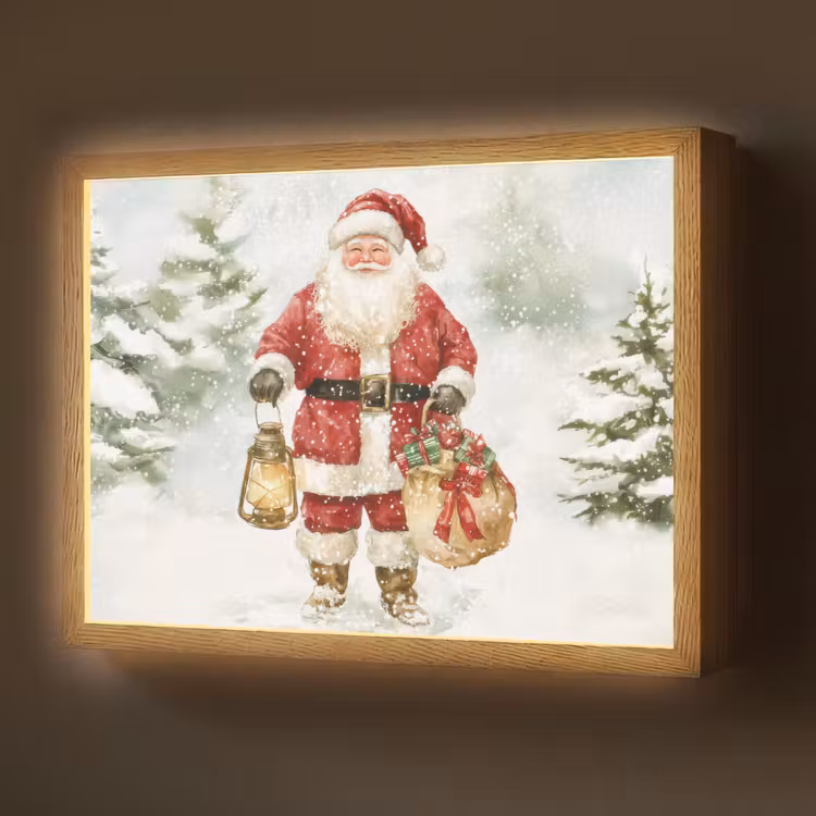 Kerstman- Winter - Sneeuw - Wit - Rood Light Box met batterij (Wandlamp) middel -z3d_website