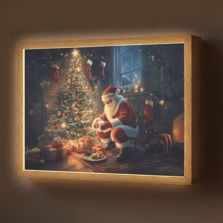 Kerstman - Haard - Donker Light Box met batterij (Wandlamp) middel -z3d_website