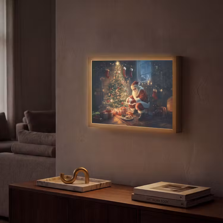 Kerstman - Haard - Donker Light Box met batterij (Wandlamp) middel -sfeer1