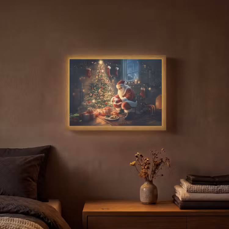 Kerstman - Haard - Donker Light Box met batterij (Wandlamp) middel -sfeer4