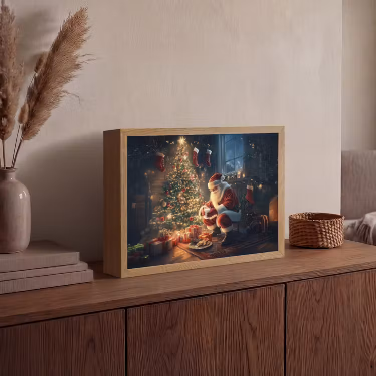 Kerstman - Haard - Donker Light Box met batterij (Wandlamp) middel -sfeer2