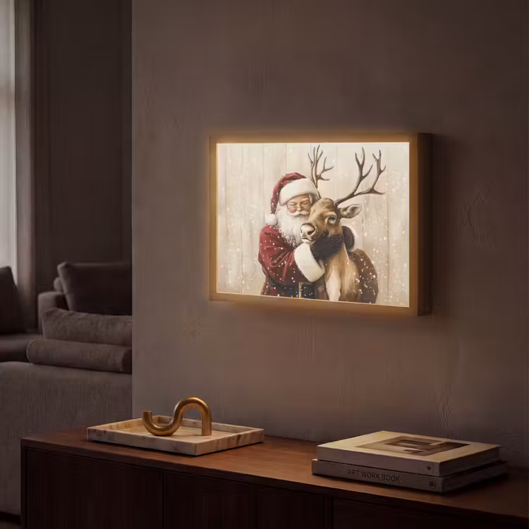 Kerstman - Rendier - Sneeuw - Kleurrijk Light Box met batterij (Wandlamp) middel -sfeer1