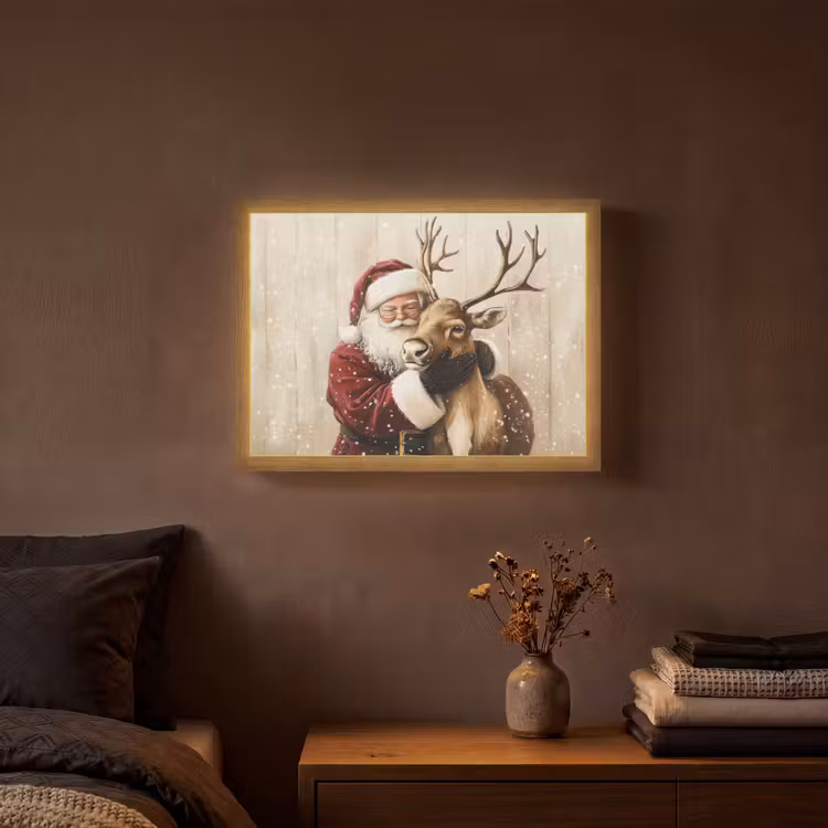 Kerstman - Rendier - Sneeuw - Kleurrijk Light Box met batterij (Wandlamp) middel -sfeer4
