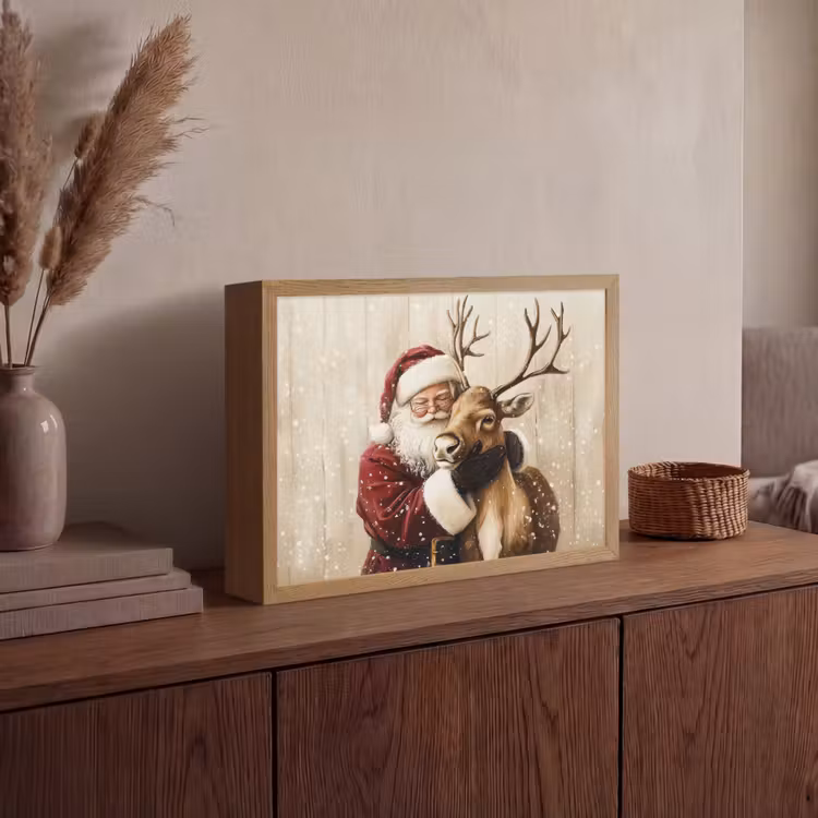 Kerstman - Rendier - Sneeuw - Kleurrijk Light Box met batterij (Wandlamp) middel -sfeer2