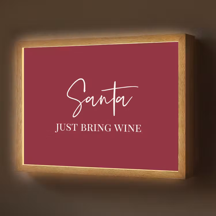 Santa - Wine - Rood - Kerst - Kerstman Light Box met batterij (Wandlamp) middel -z3d_website