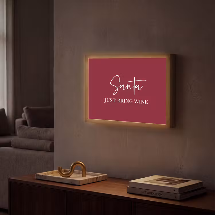 Santa - Wine - Rood - Kerst - Kerstman Light Box met batterij (Wandlamp) middel -sfeer1