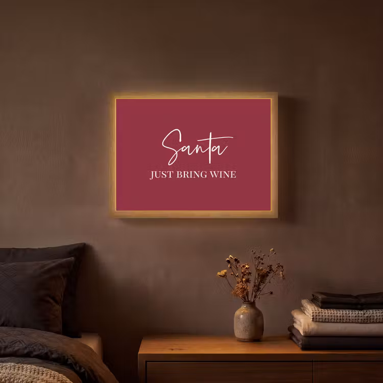 Santa - Wine - Rood - Kerst - Kerstman Light Box met batterij (Wandlamp) middel -sfeer4