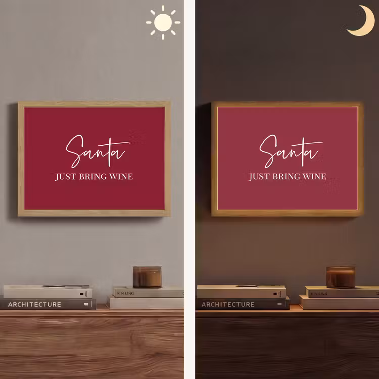 Santa - Wine - Rood - Kerst - Kerstman Light Box met batterij (Wandlamp) middel -sfeer3
