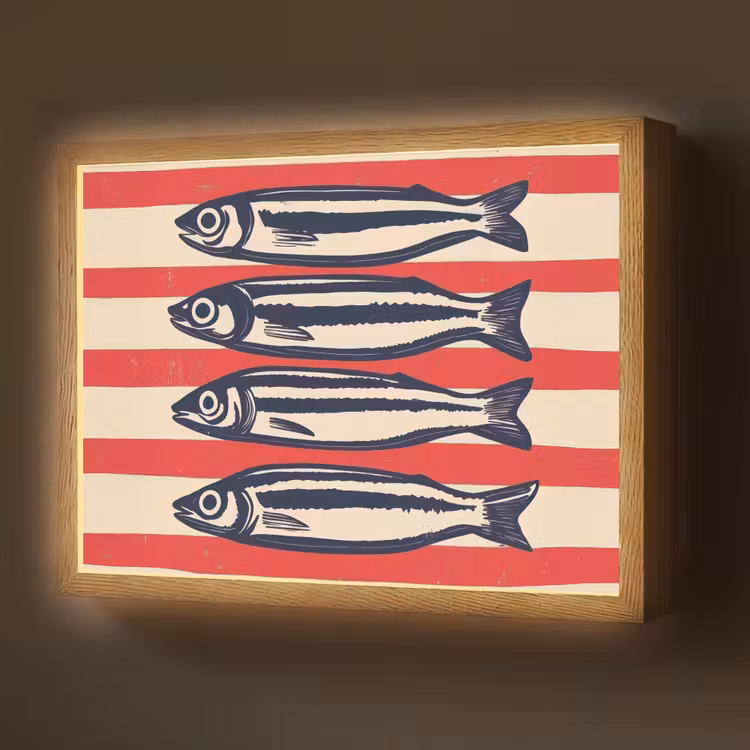 Sardines - Rood en beige strepen Light Box met batterij (Wandlamp) middel -z3d_website