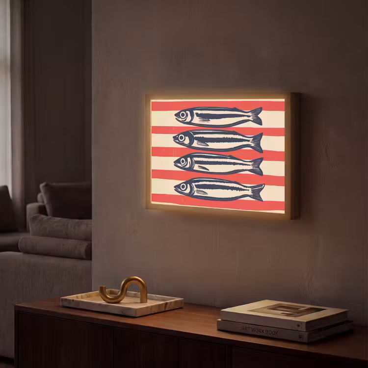 Sardines - Rood en beige strepen Light Box met batterij (Wandlamp) middel -sfeer1