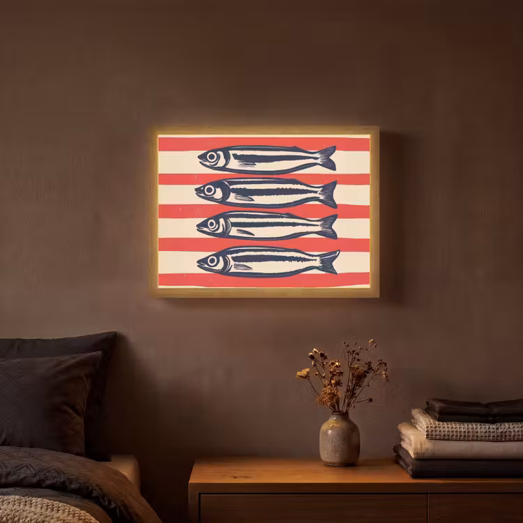 Sardines - Rood en beige strepen Light Box met batterij (Wandlamp) middel -sfeer4