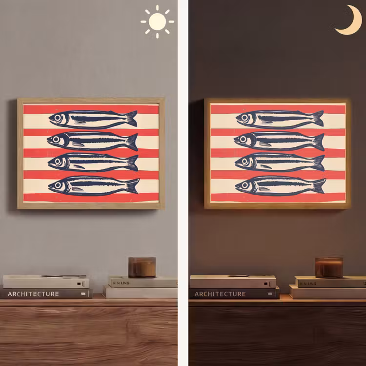Sardines - Rood en beige strepen Light Box met batterij (Wandlamp) middel -sfeer3