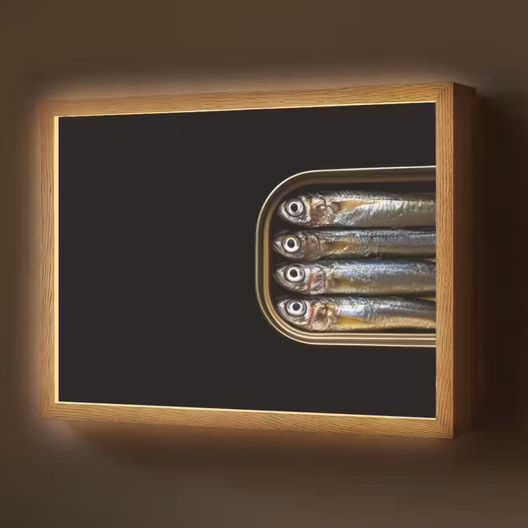 Sardines - Blik - Zwart - Vissen Light Box met batterij (Wandlamp) middel -z3d_website
