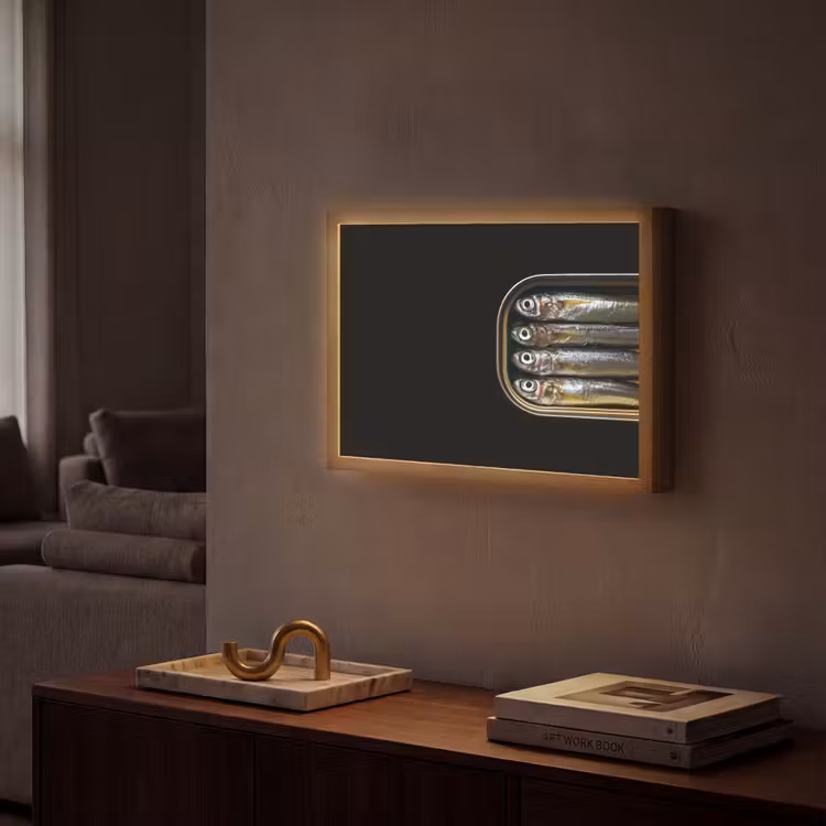 Sardines - Blik - Zwart - Vissen Light Box met batterij (Wandlamp) middel -sfeer1