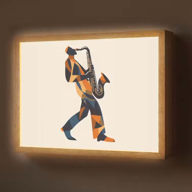 Saxofoon - Abstract - Persoon - Blauw Light Box met batterij (Wandlamp) middel -z3d_website