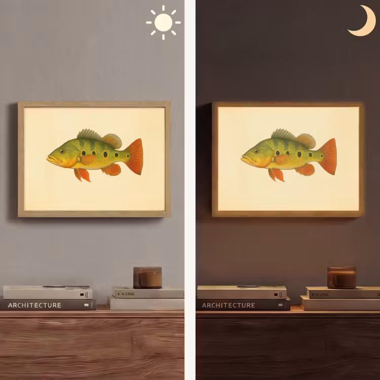 Schubben - Vis - Groen - Illustratie Light Box met batterij (Wandlamp) middel -sfeer3