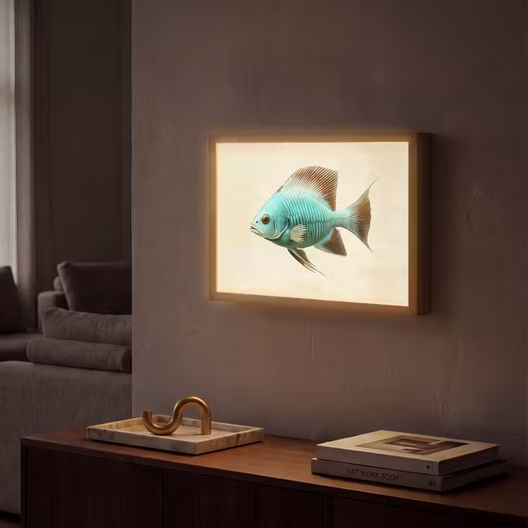 Schubben - Vis - Mint - Minimalistisch Light Box met batterij (Wandlamp) middel -sfeer1