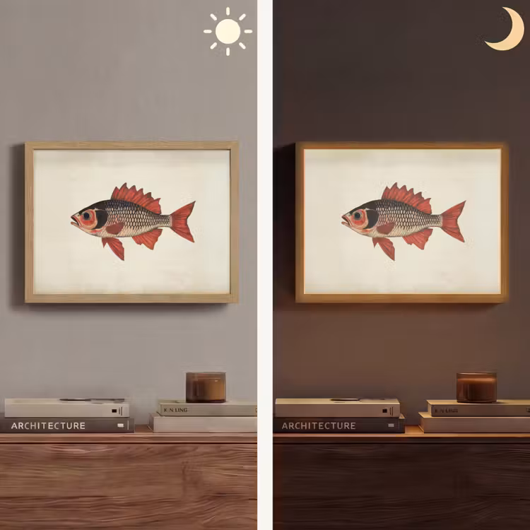 Schubben - Rood - Vis - Vinnen Light Box met batterij (Wandlamp) middel -sfeer3