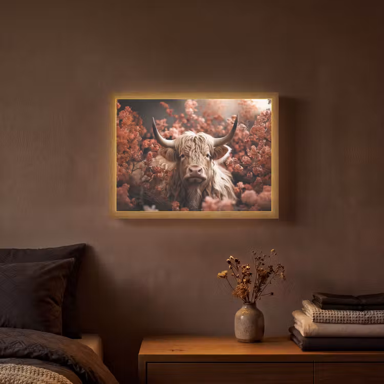 Schotse hooglander - Dier - Natuur - Bloemen - Botanisch Light Box met batterij (Wandlamp) middel -sfeer4