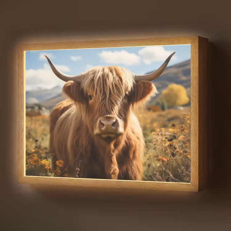 Schotse hooglander - Dieren portret - Natuur - Dier Light Box met batterij (Wandlamp) middel -z3d_website