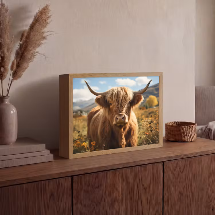 Schotse hooglander - Dieren portret - Natuur - Dier Light Box met batterij (Wandlamp) middel -sfeer2
