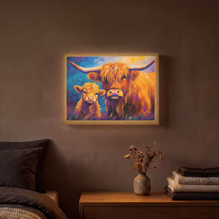 Schotse hooglander - Koeien - Dieren - Kunst Light Box met batterij (Wandlamp) middel -sfeer4
