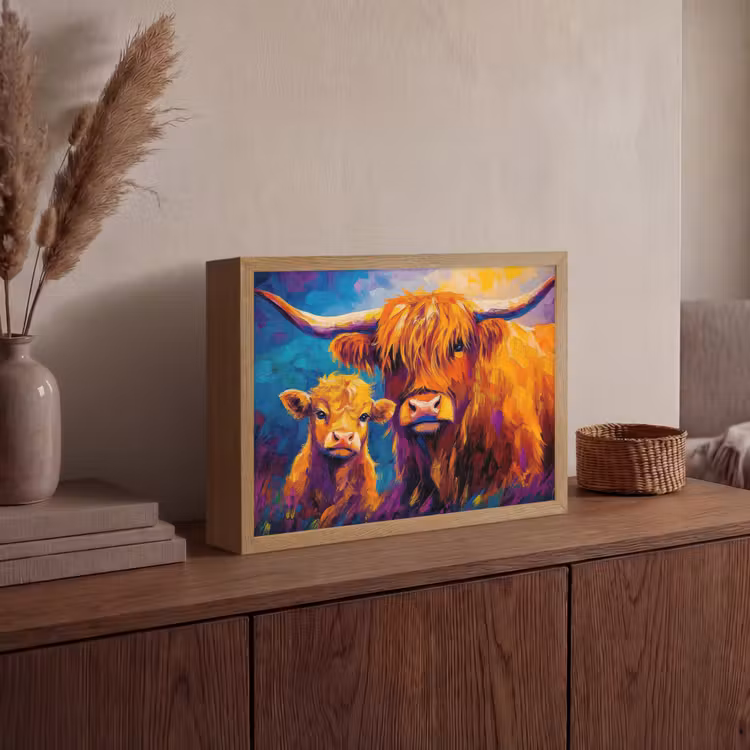 Schotse hooglander - Koeien - Dieren - Kunst Light Box met batterij (Wandlamp) middel -sfeer2