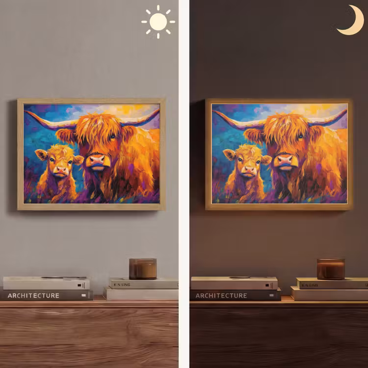 Schotse hooglander - Koeien - Dieren - Kunst Light Box met batterij (Wandlamp) middel -sfeer3