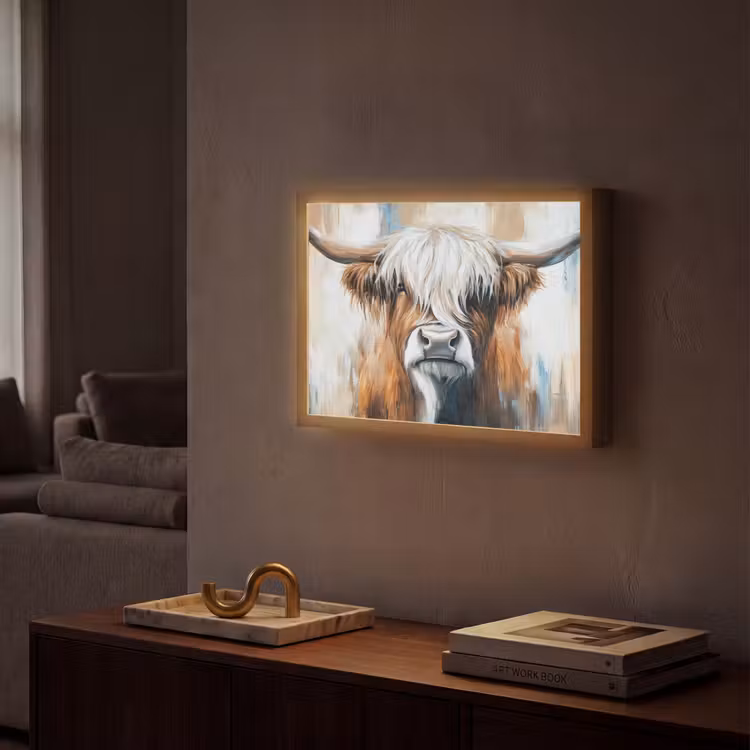 Schotse hooglander - Street art - Vintage - Koe - Dieren Light Box met batterij (Wandlamp) middel -sfeer1