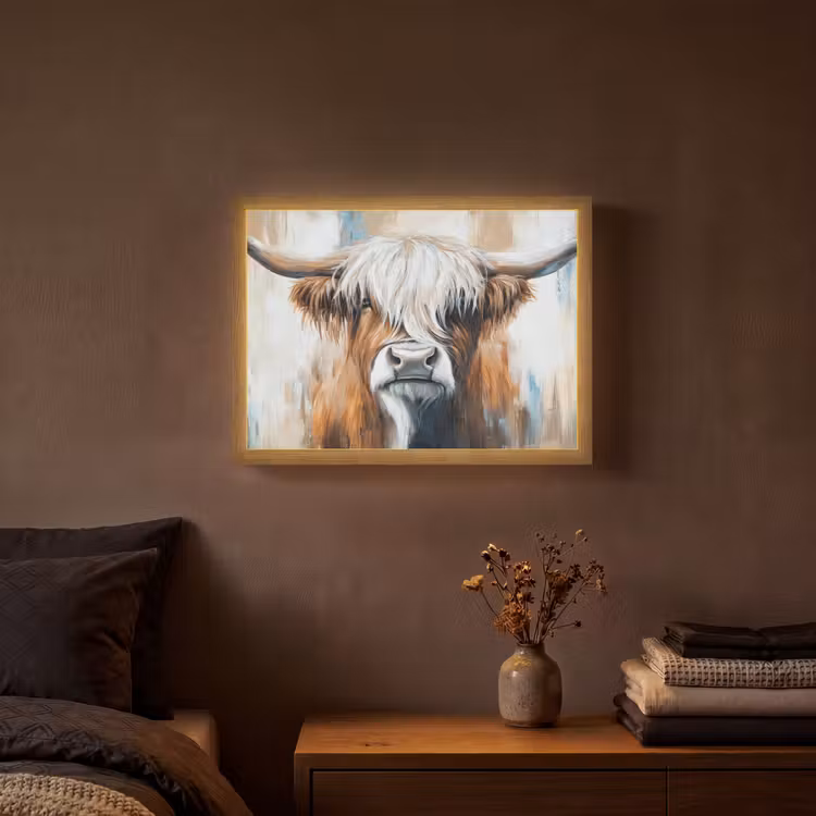 Schotse hooglander - Street art - Vintage - Koe - Dieren Light Box met batterij (Wandlamp) middel -sfeer4