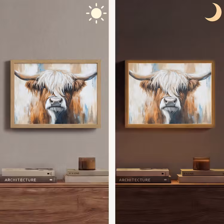 Schotse hooglander - Street art - Vintage - Koe - Dieren Light Box met batterij (Wandlamp) middel -sfeer3