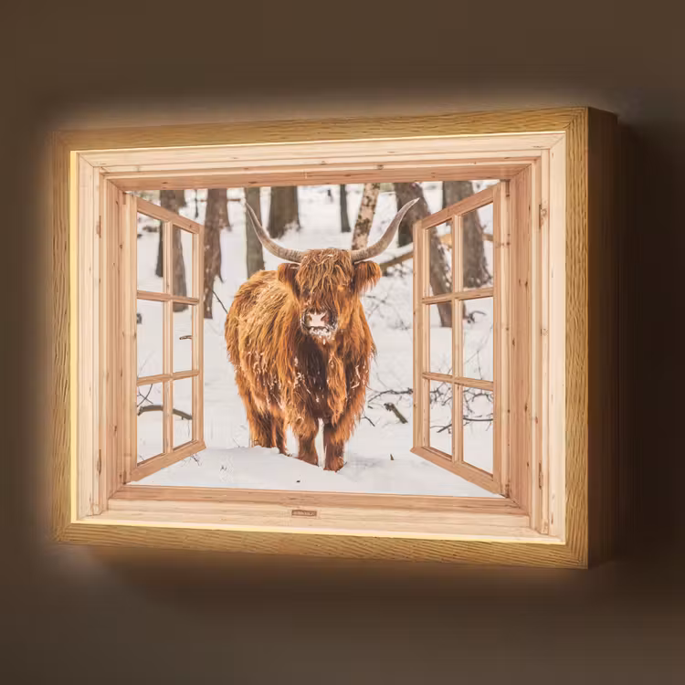Schotse Hooglander - Winter - Landschap - Natuur - Dieren - Doorkijk Light Box met batterij (Wandlamp) middel -z3d_website