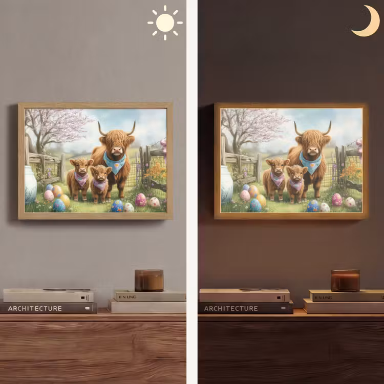 Schotsehooglanders - Paaseieren - Lente Light Box met batterij (Wandlamp) middel -sfeer3