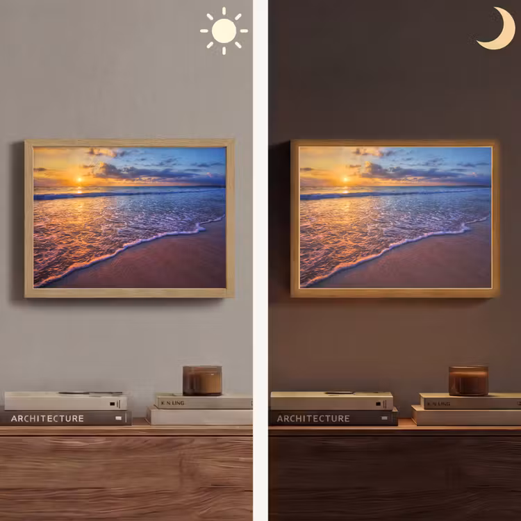 Zee - Strand - Zonsondergang - Wolken - Horizon Light Box met batterij (Wandlamp) middel -sfeer3