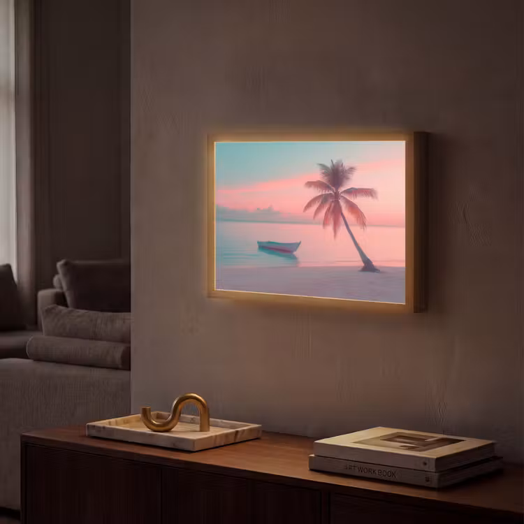 Zee - Boot - Zonsondergang Light Box met batterij (Wandlamp) middel -sfeer1