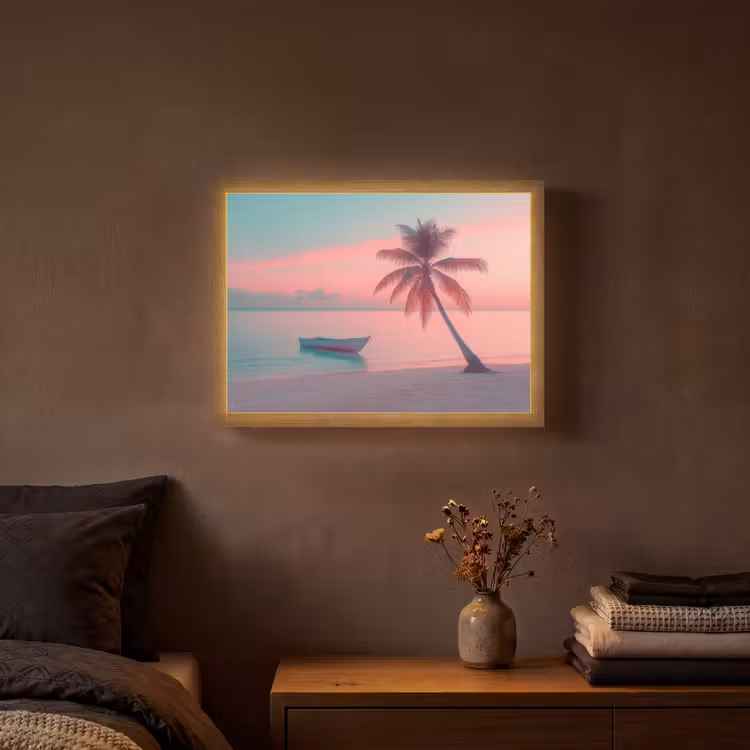 Zee - Boot - Zonsondergang Light Box met batterij (Wandlamp) middel -sfeer4
