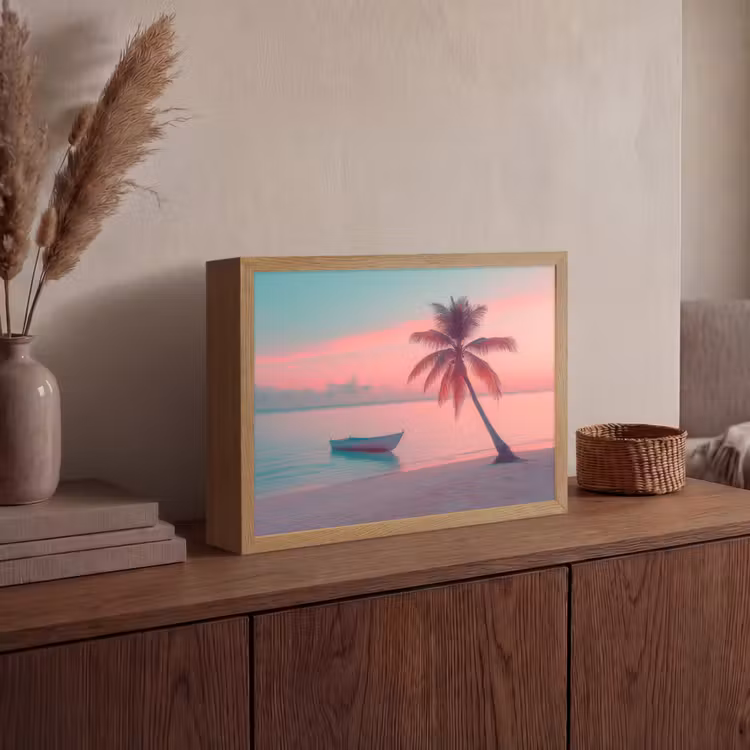 Zee - Boot - Zonsondergang Light Box met batterij (Wandlamp) middel -sfeer2