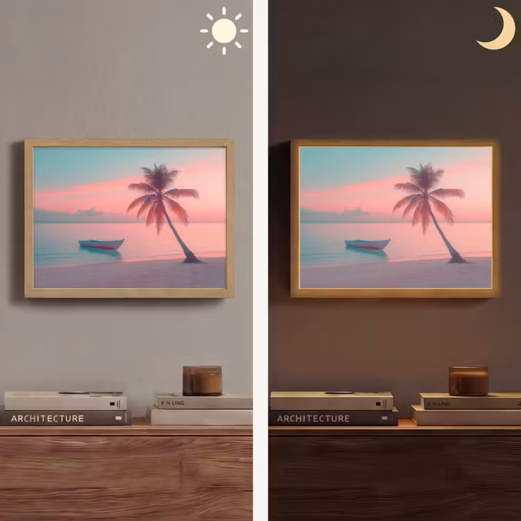 Zee - Boot - Zonsondergang Light Box met batterij (Wandlamp) middel -sfeer3