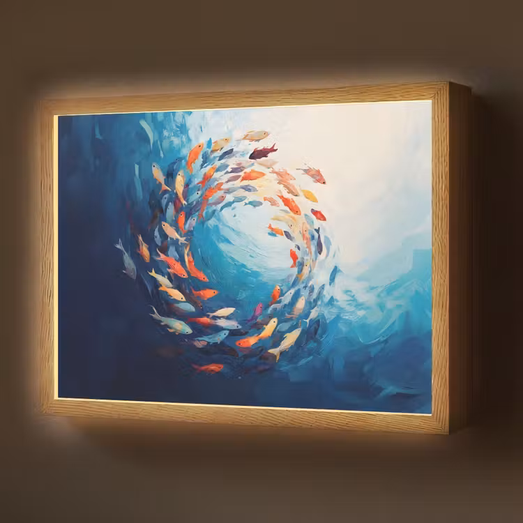 Zee - Vissen - Kleurrijk - Dynamisch Light Box met batterij (Wandlamp) middel -z3d_website