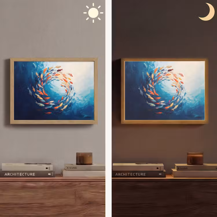 Zee - Vissen - Kleurrijk - Dynamisch Light Box met batterij (Wandlamp) middel -sfeer3