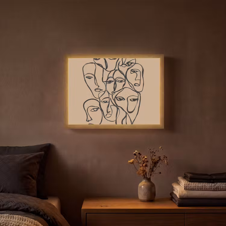 Gezichtenzee - Lijntekening - Abstract Light Box met batterij (Wandlamp) middel -sfeer4