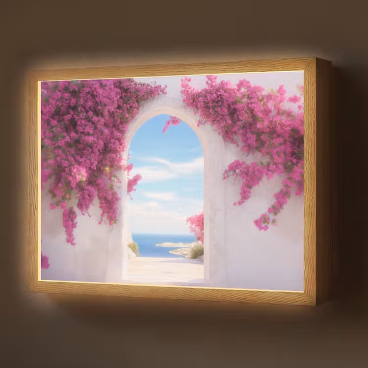 Zee - Roze - Bloemen - Poort Light Box met batterij (Wandlamp) middel -z3d_website