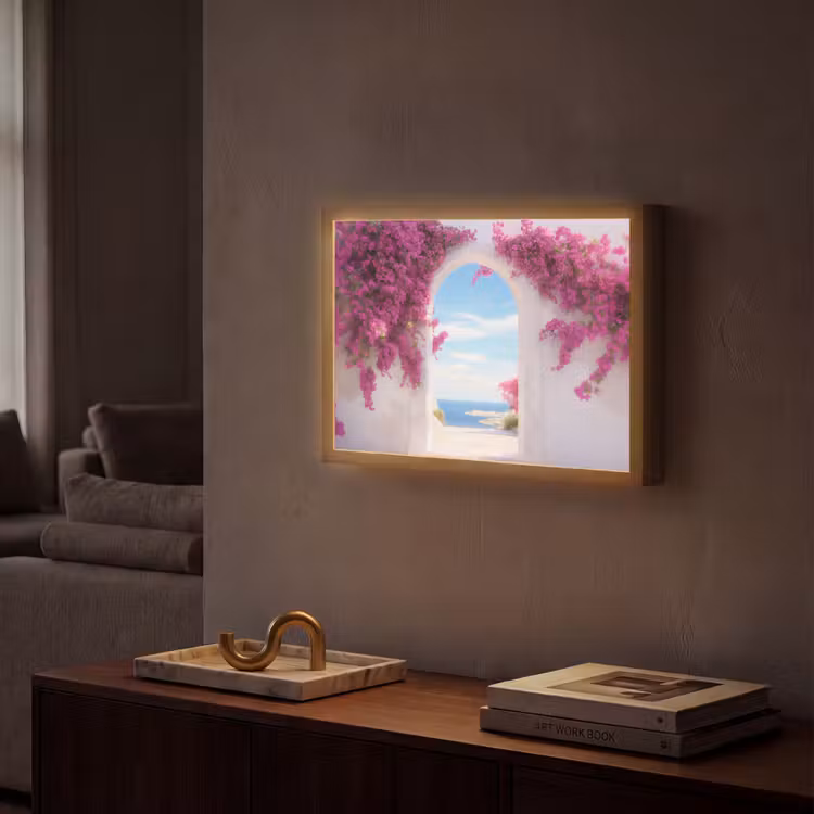 Zee - Roze - Bloemen - Poort Light Box met batterij (Wandlamp) middel -sfeer1