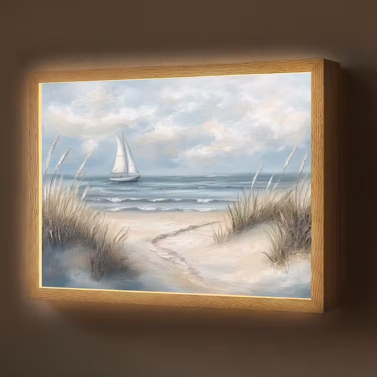 Zee - Zeilboot - Strand - Duinen - Vintage Light Box met batterij (Wandlamp) middel -z3d_website