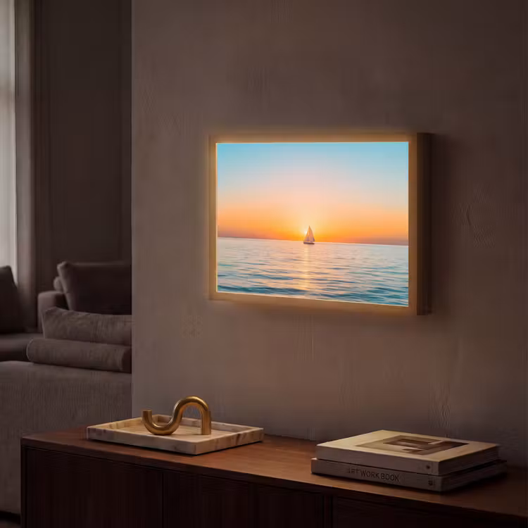 Zee - Zeilboot - Zonsondergang Light Box met batterij (Wandlamp) middel -sfeer1