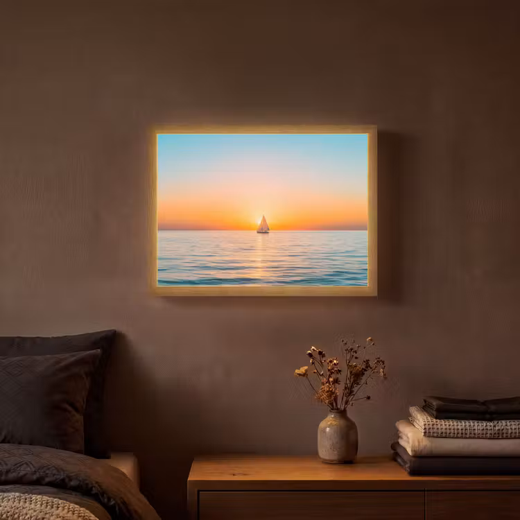 Zee - Zeilboot - Zonsondergang Light Box met batterij (Wandlamp) middel -sfeer4