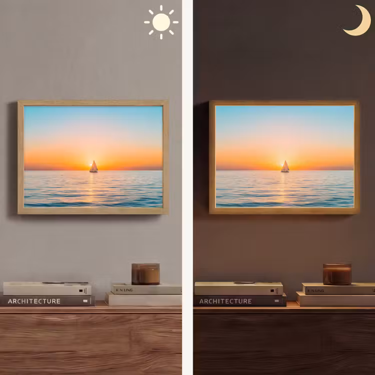 Zee - Zeilboot - Zonsondergang Light Box met batterij (Wandlamp) middel -sfeer3