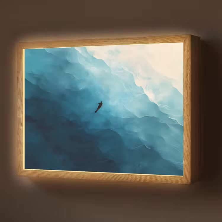 Zee - Silhouet - Abstract - Blauw Light Box met batterij (Wandlamp) middel -z3d_website